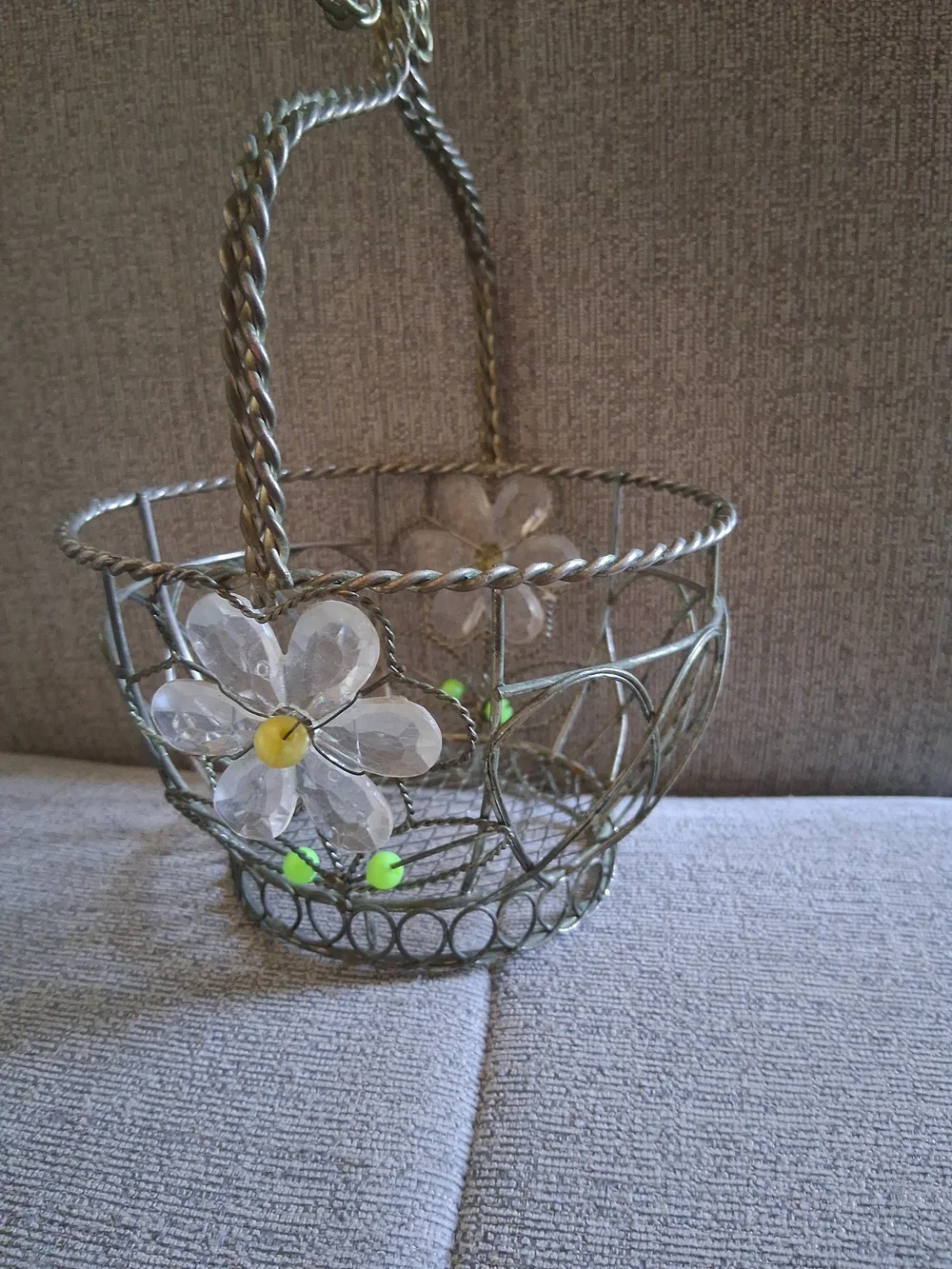 Vintage Decorative Wire Basket with Flower Accents 11 Inch